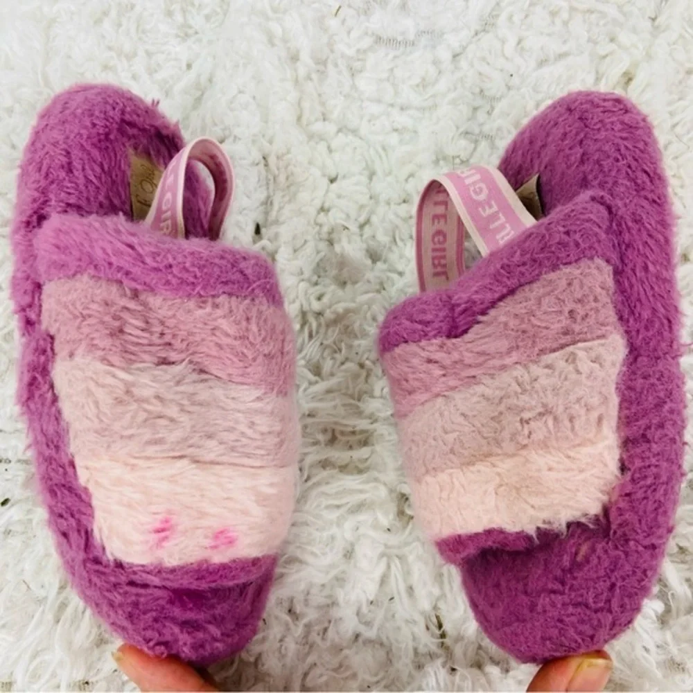 ELLE GIRL Cozy Pink and Purple Kids striped fleece Slippers size medium